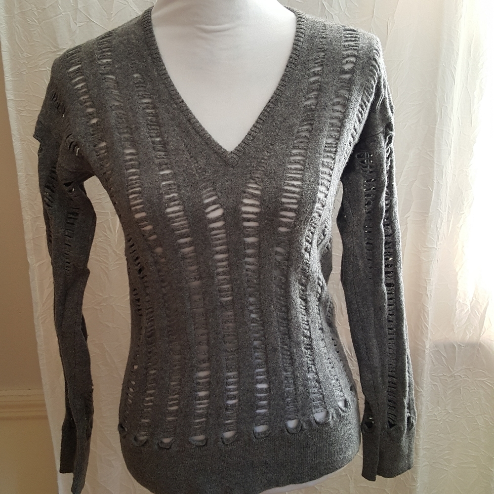 Stella McCartney Distressed Wool Cashmere Blend Gray Sweater Sz 6